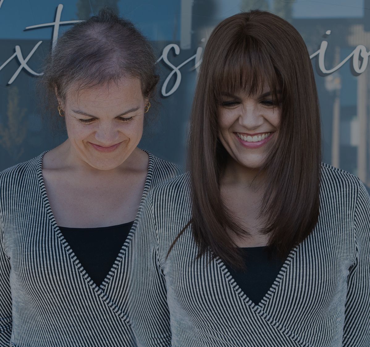 Client before and after, hair loss from extreme weight loss